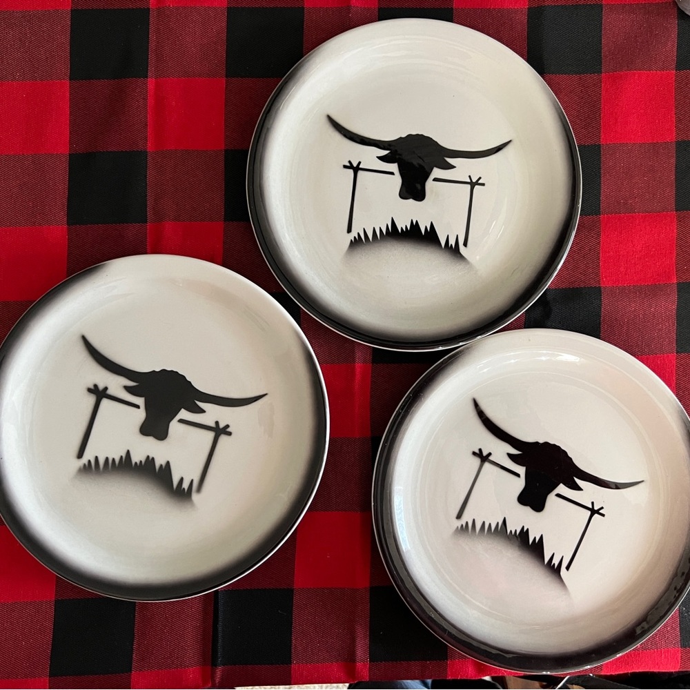 Three vintage McNicol China plates-ranch-steer head-western theme
